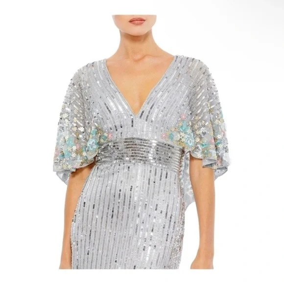 Mac Duggal Silver Sequin Gown